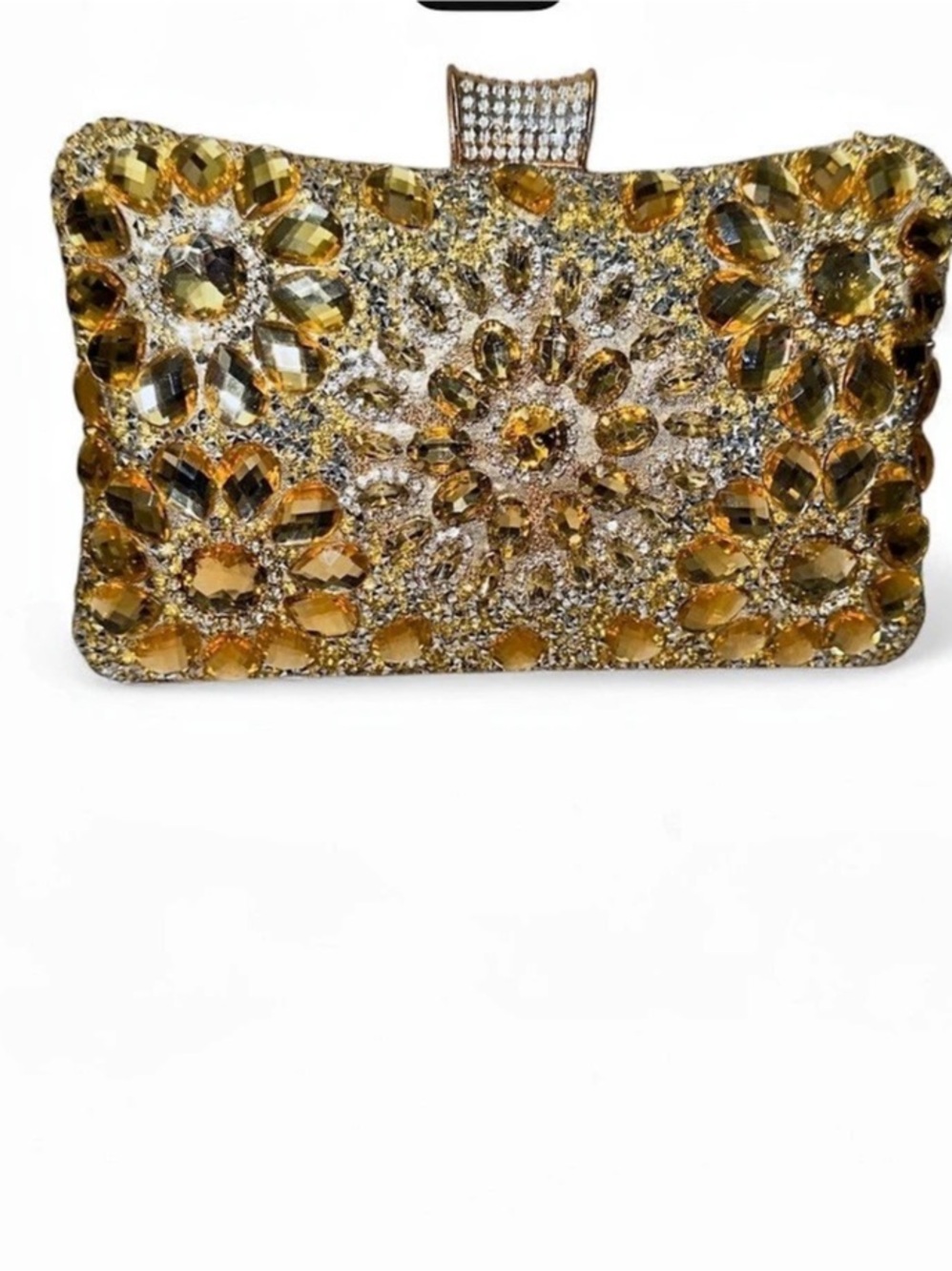 Jeweled Floral Clutch in Gold & Black Like New